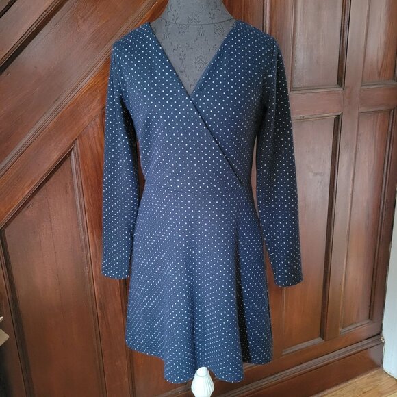 Loft Womens Navy Blue Polka Dot Long Sleeve Wrap Dress Size 2 - Picture 1 of 6